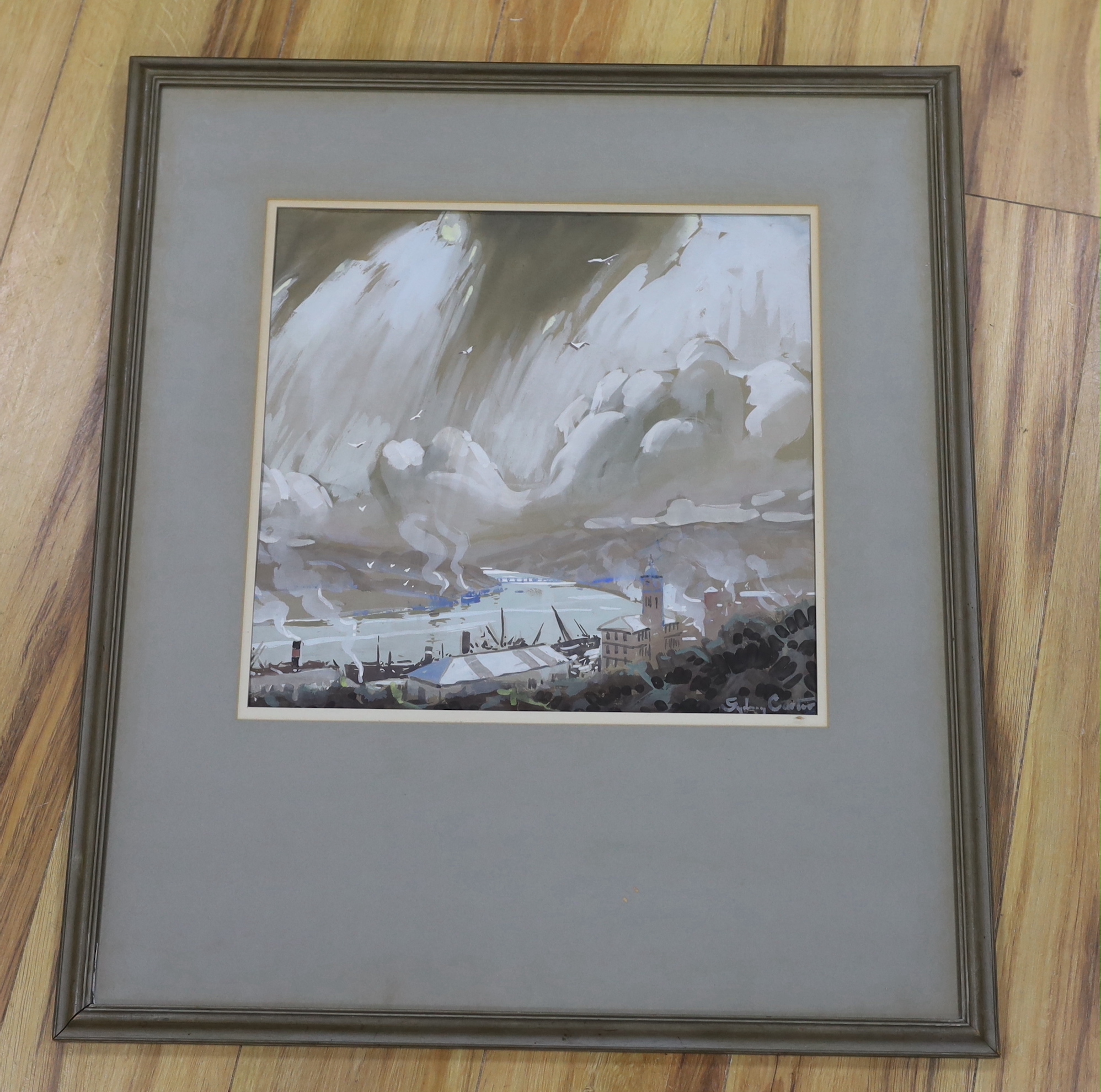 Sydney Carter (South African 1874-1945), gouache, Industrial river landscape, signed, 39 x 37cm